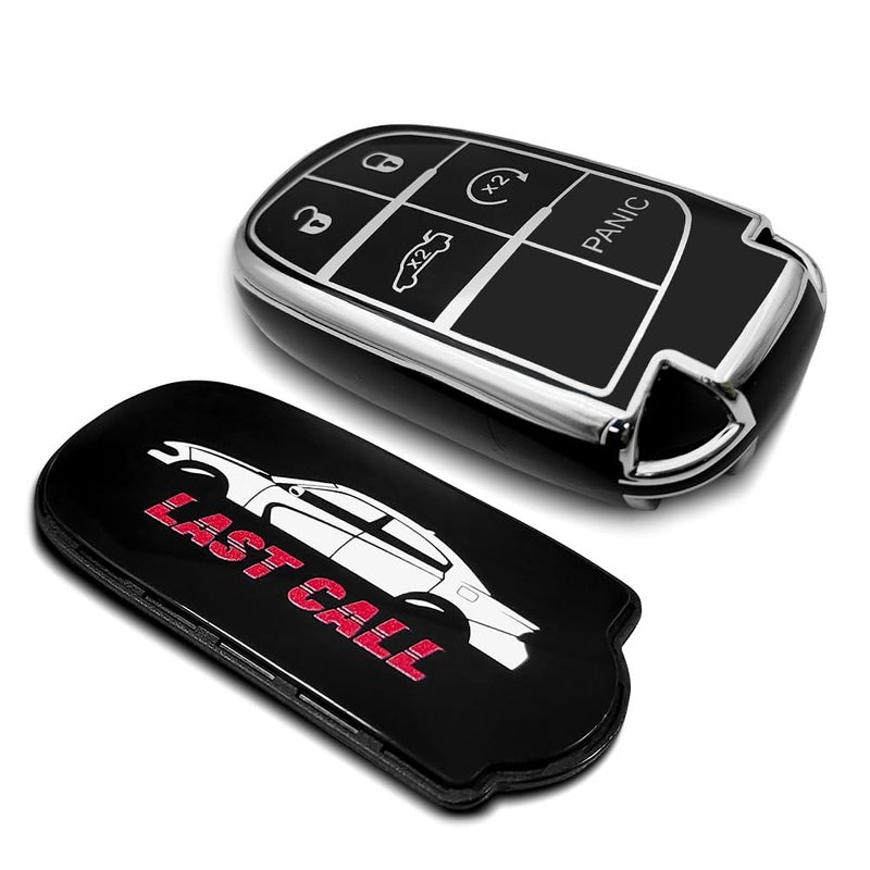 Creative Logo Key Fob Cover Case Compatible with Challenger Charger Soft TPU Full Protection Key Fob Protector Shell Last CallBlack Charger
